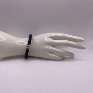 Saks Fifth Avenue Crystal Magnetic Clasp Italian Braided Woven Leather Bracelet